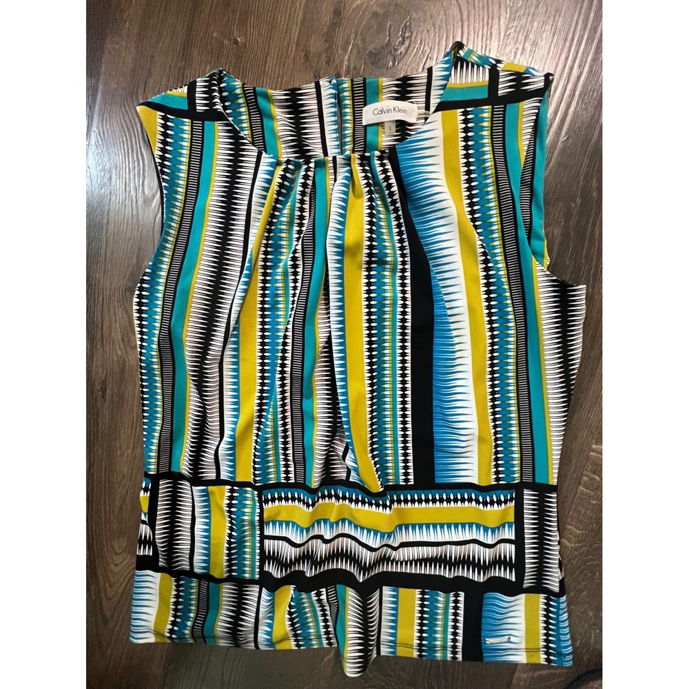 Calvin Klein Sleeveless Top Abstract Print Career‎ Casual Blouse L